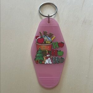 Pink “Ho Ho Ho” Christmas Collage Key Tag – Retro Motel Style